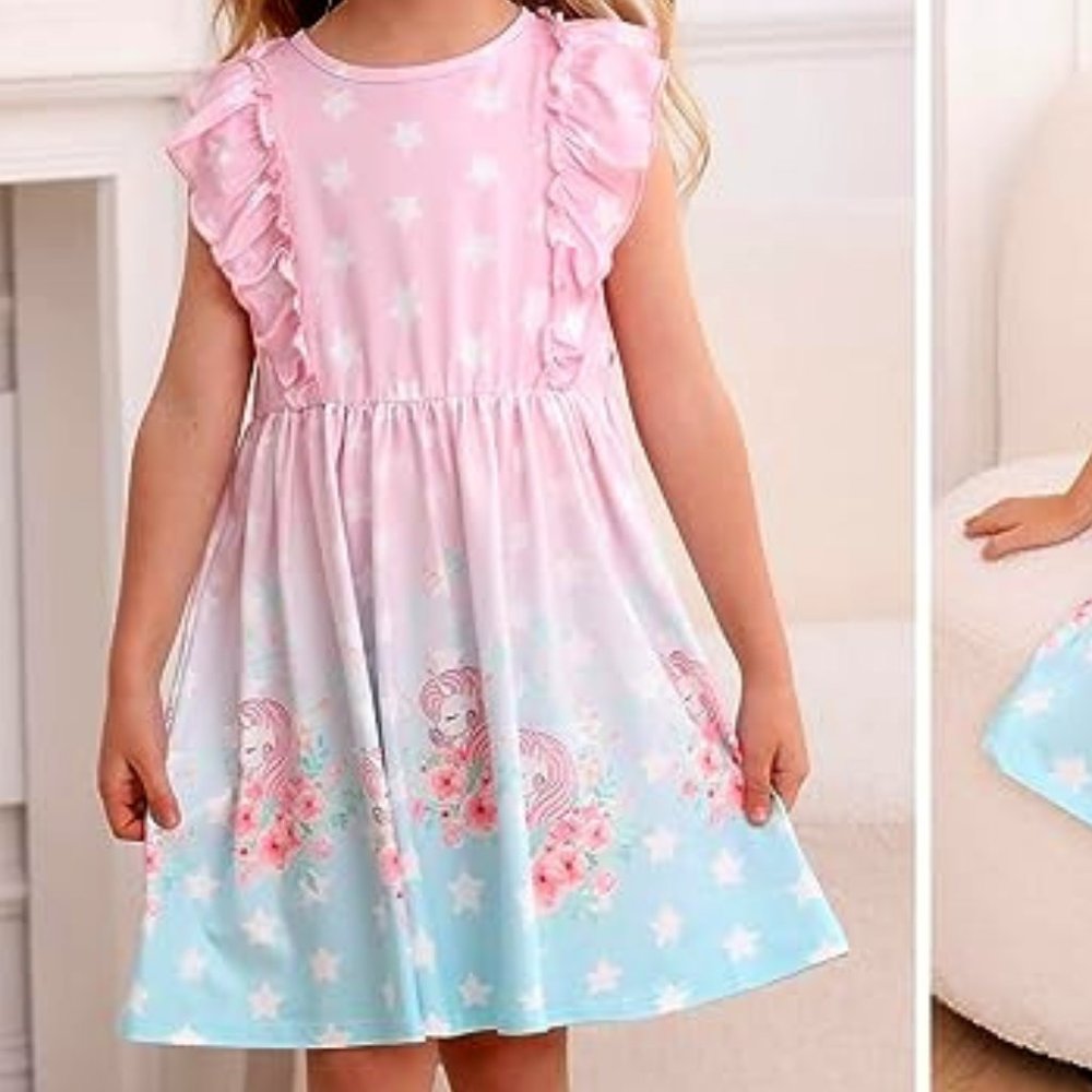 NEW Toddler Dress for Kids Summer Beach, Ruffle Sleeveless Tie Back Sundress